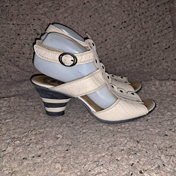 VINTAGE FLY GIRL-FLY LONDON-Prune-Beige Studded Leather-Sz 41/9.5-Excellent - Picture 5 of 8